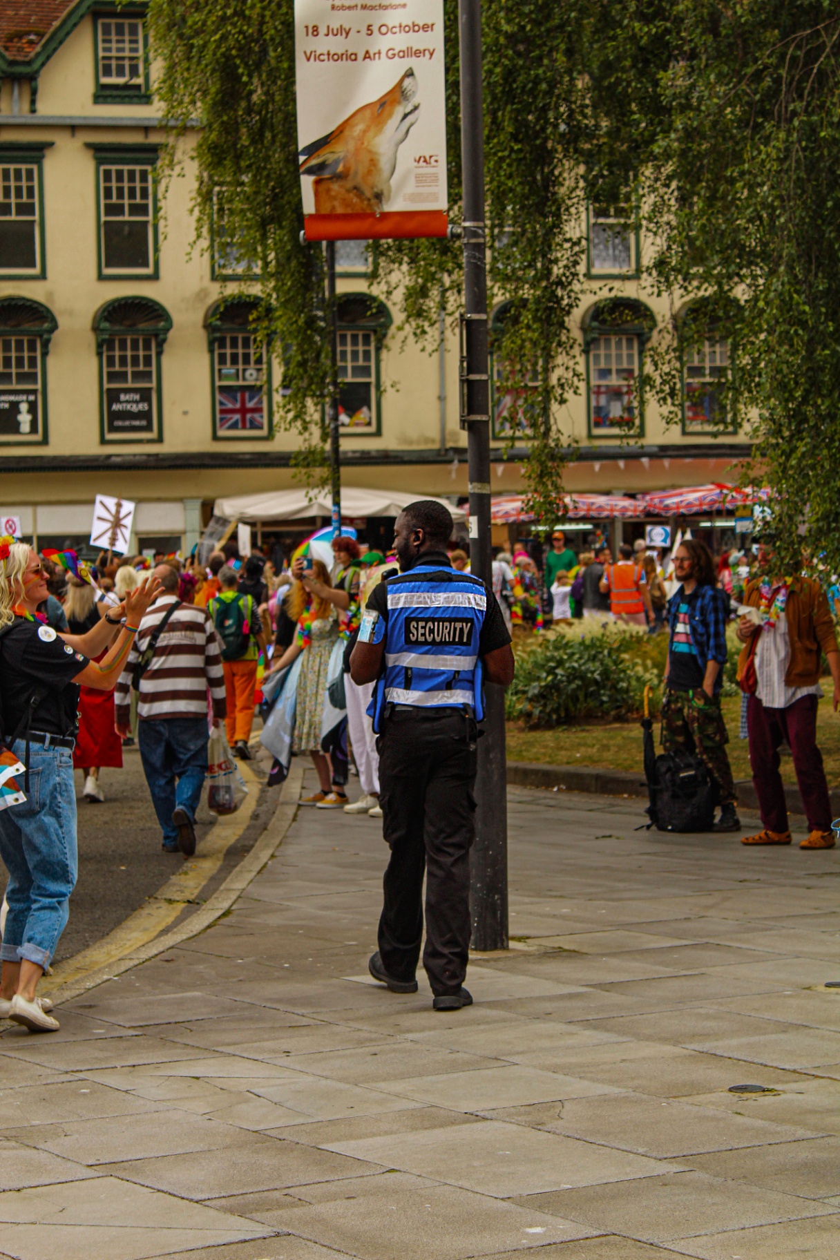 Public order security officer stewarding a demonstration in Bath