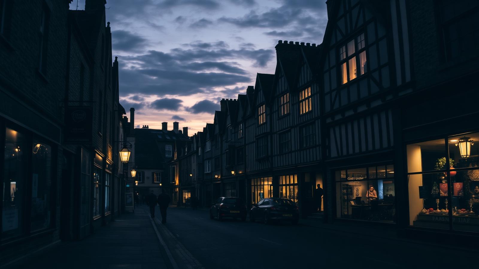 Chippenham Wiltshire historic market town high street at dusk