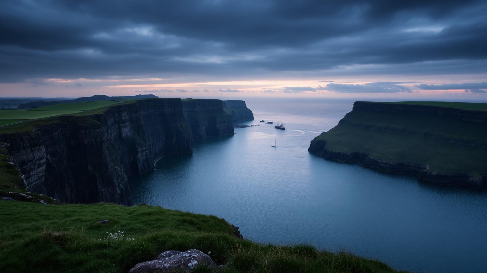 South West England rugged coastline at dusk
