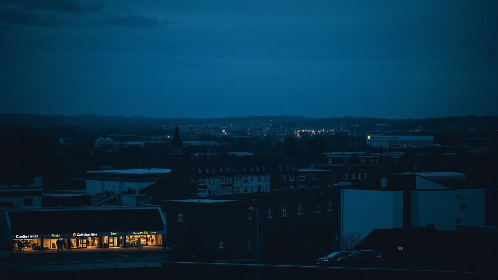 Swindon town centre skyline at dusk